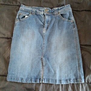St John's Bay Women's Blue Denim Cotton Straight Pull On Casual Jeans Skirt 16